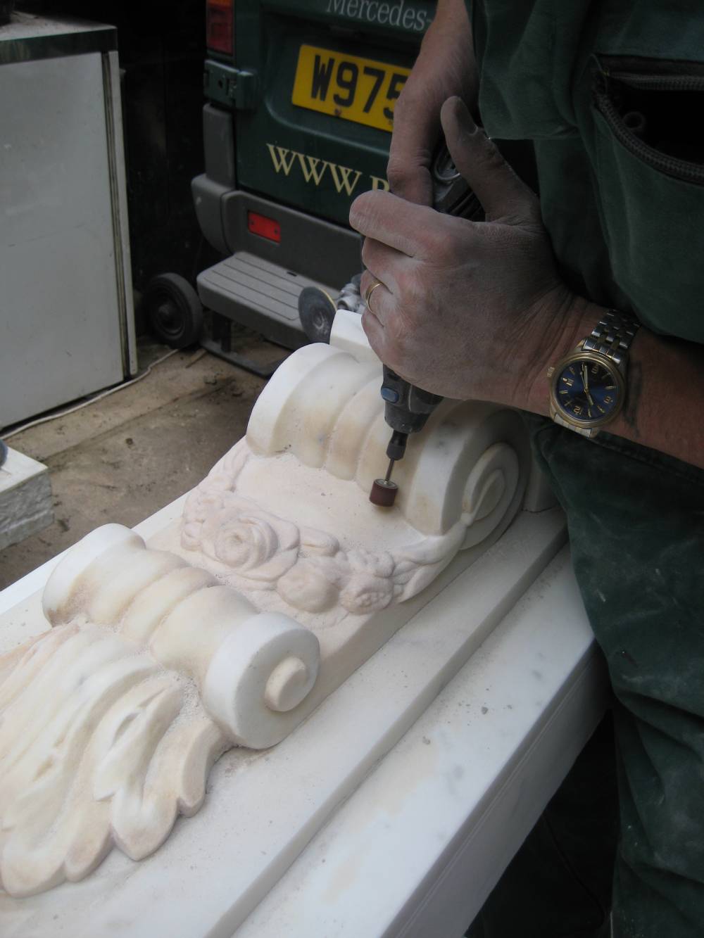Grinding fine detail on a Marble Surround